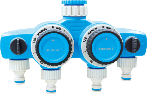 4-channel irrigation controller with 15–120 minute watering range and non-slip rubber switches